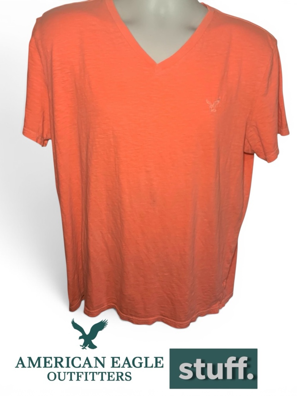 American Eagle Outfitters Men's V-Neck Tee in Coral Orange (10089)